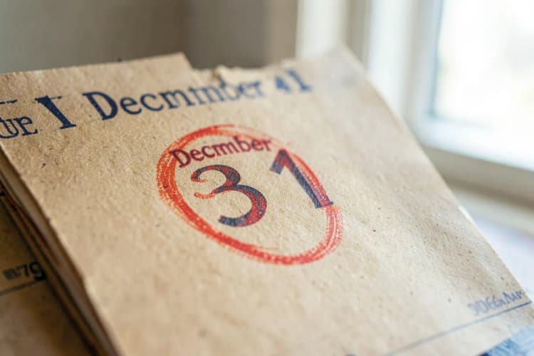 Um calendário com o dia 31 de dezembro circulado, simbolizando o fim do ano e a aposentadoria.