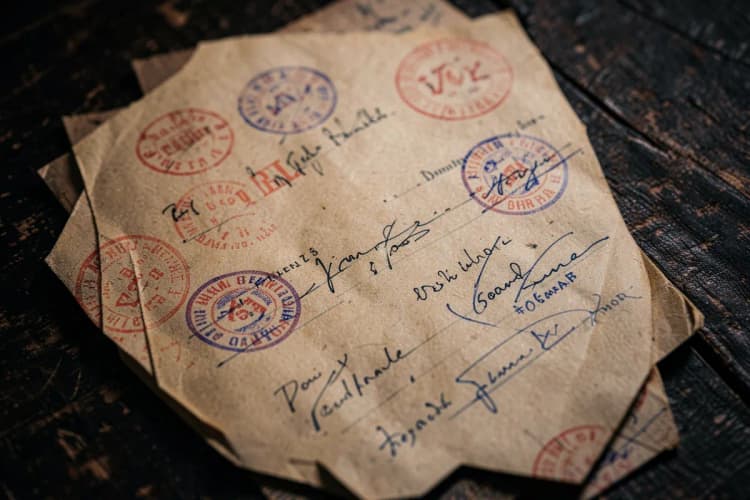 Um documento oficial com carimbos e assinaturas.