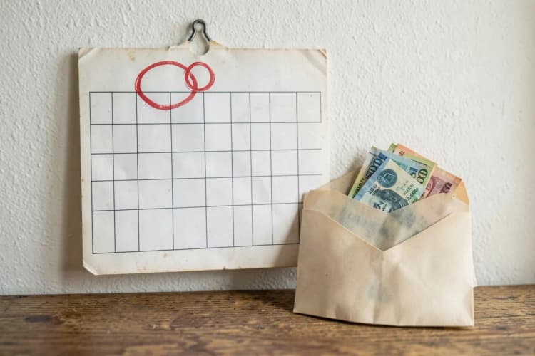 INSS pagamentos: calendário com data marcada e envelope de dinheiro