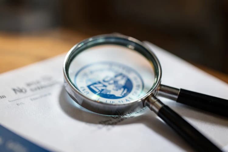 Uma lupa examinando um documento com o selo do INSS, simbolizando a consultoria previdenciária.