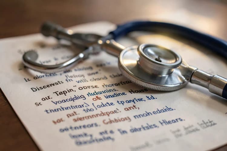 Lista de doenças com um estetoscópio sobre ela