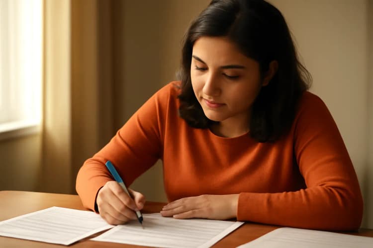 mulher preenchendo formulário para solicitar o salário-maternidade