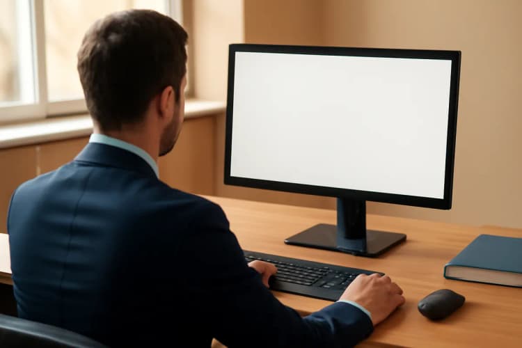 Advogado previdenciário em frente a um computador em seu escritório