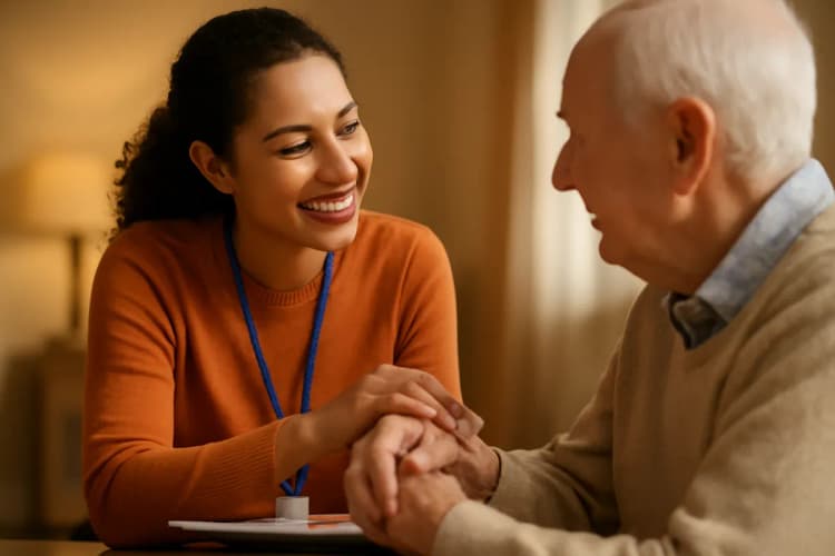 pessoa idosa recebendo ajuda de um assistente social, benefício assistencial